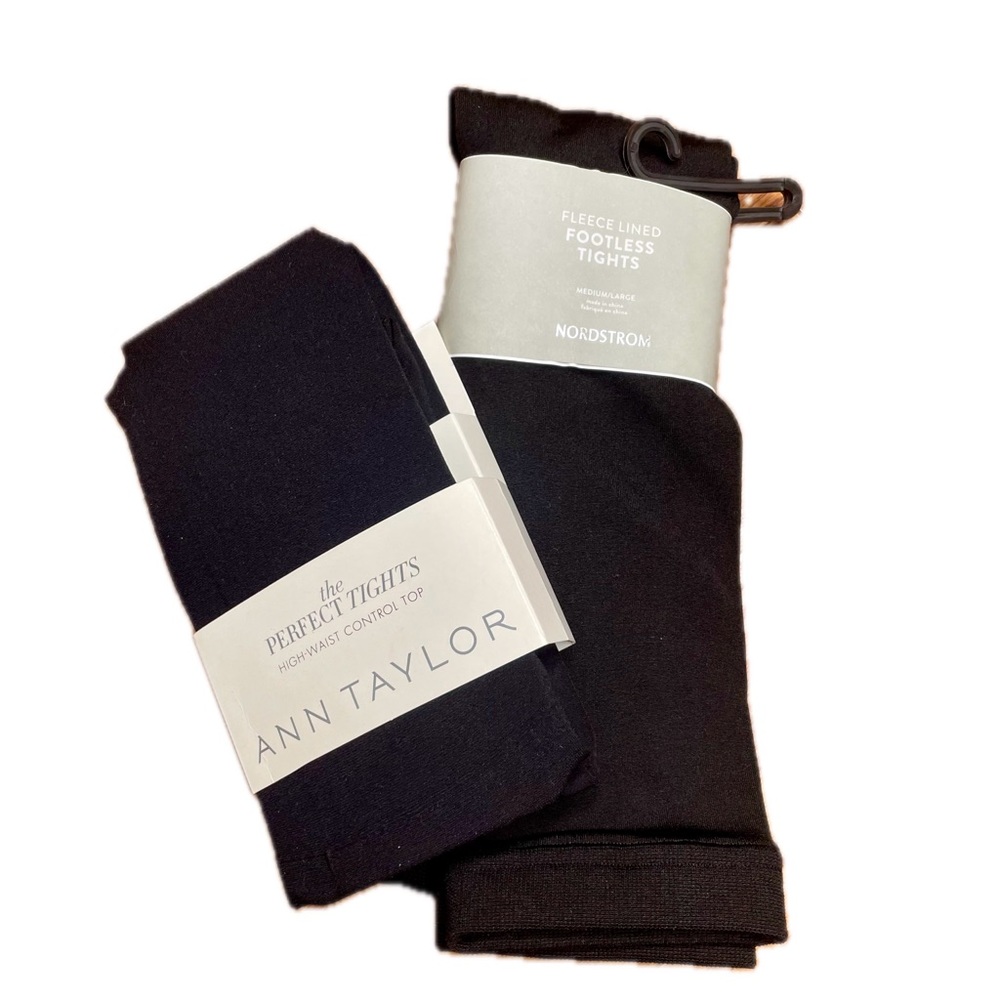 Ann Taylor Nordstrom Tights Bundle Opaque Footless Fleece Lined Black NWT